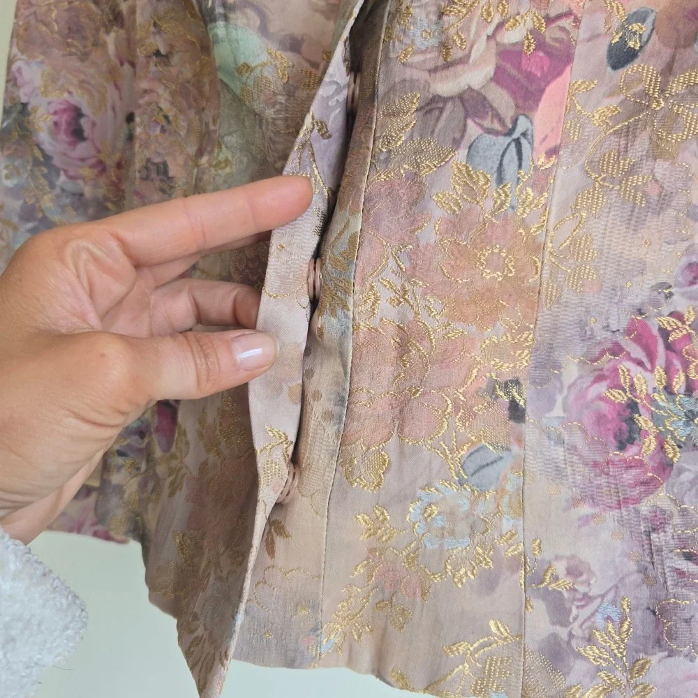 Rene Ruiz Designer Floral Brocade  Purple Snap Front Colorful Blazer Jacket‎